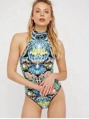 Free People Multicolor Floral-Print High Neck Bodysuit